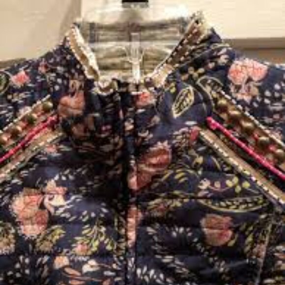Free People Meadow Quilted Floral Jacket XS Blue Zip Up - Picture 6 of 6